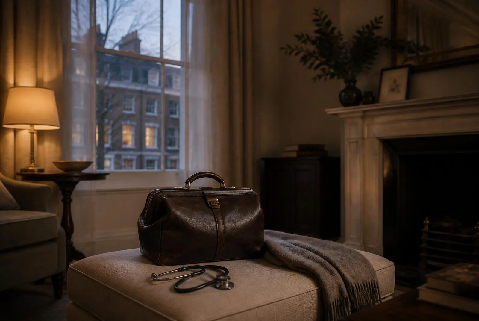 Doctor's bag in a London townhouse sitting room